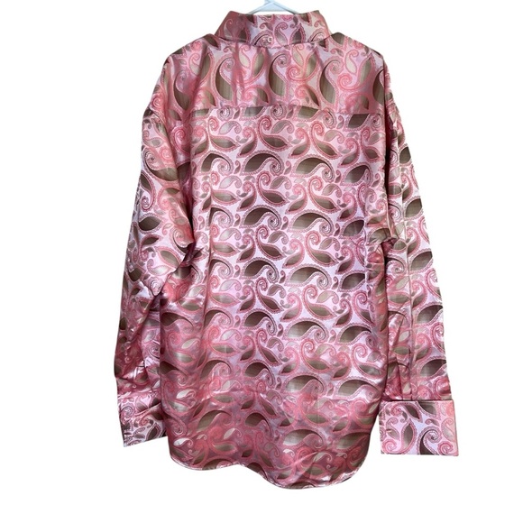 MANZINI Pink Jacquard Paisley Men’s Dress Shirt Long Sleeve Satin Italian Sz 2XL - Picture 3 of 10